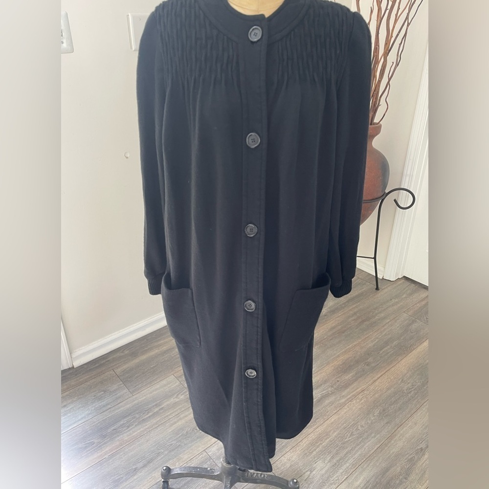 Vintage Bill Blass Womens Retro Button Down Black Sweater Duster Coat Size 4